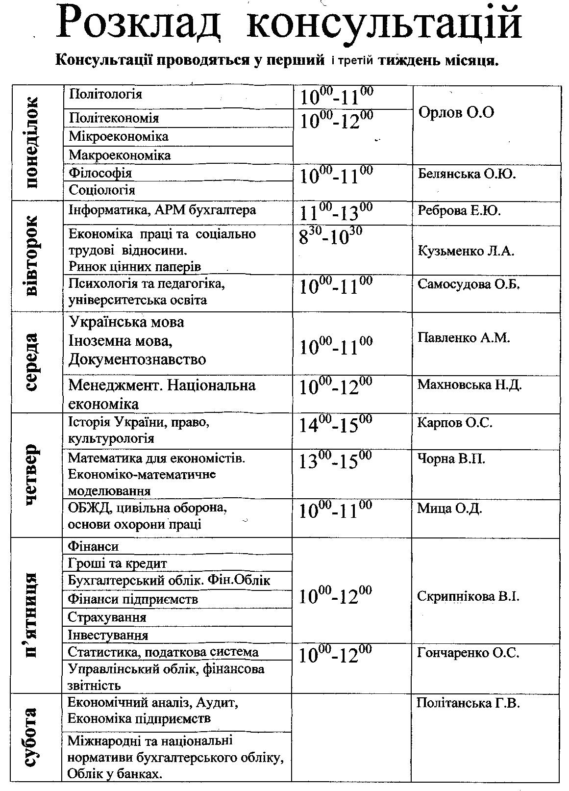 Розклад консультацій